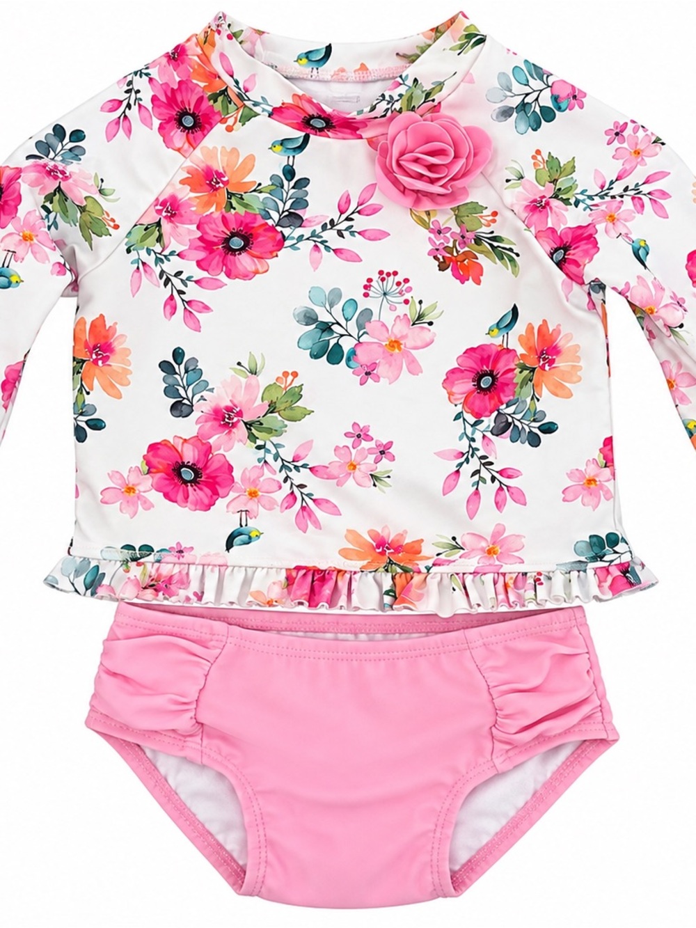 Little Me Floral Rashguard Set - Pink & White